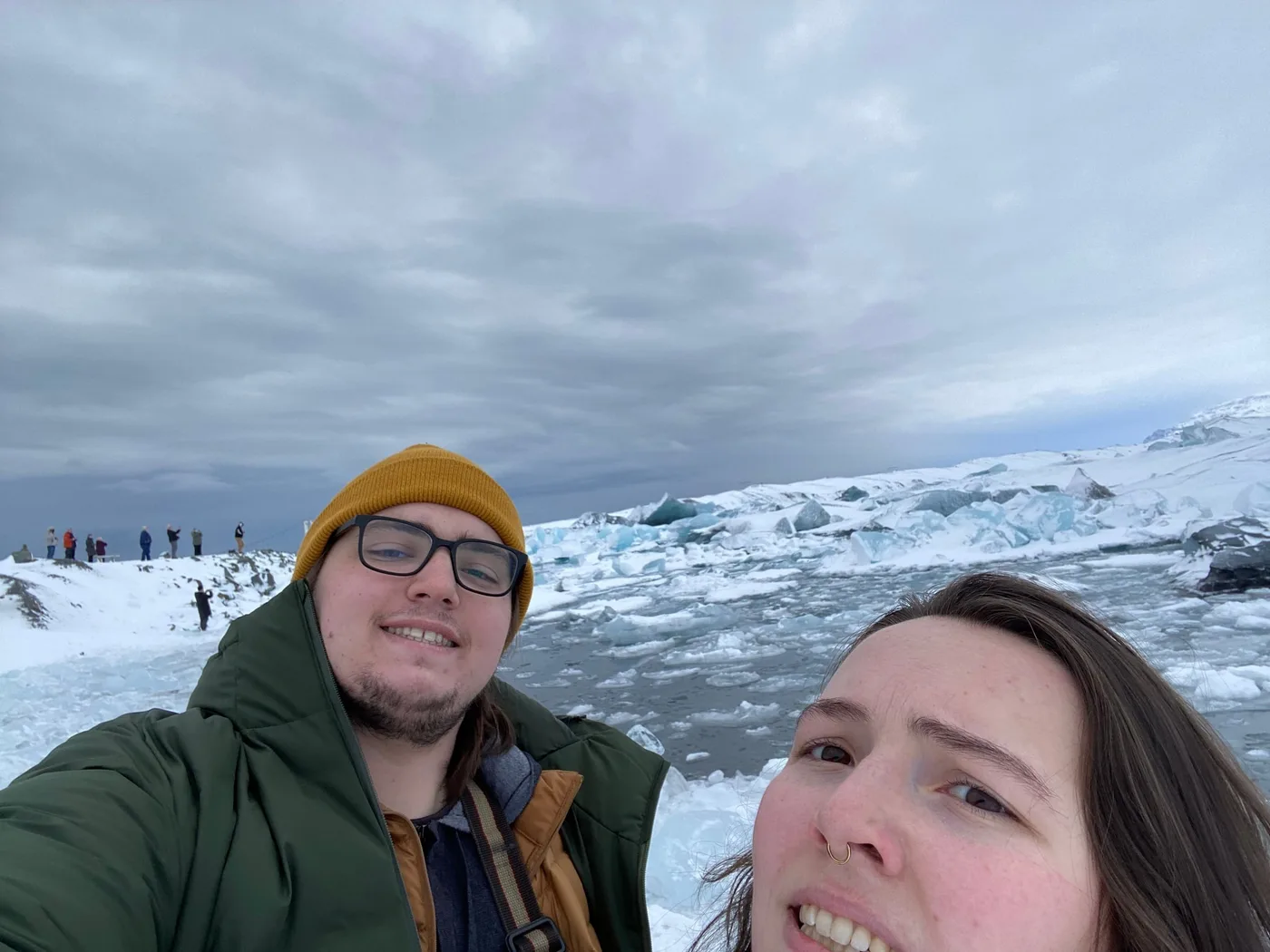 Kevin and Kendall at a glacier lagoon in Iceland